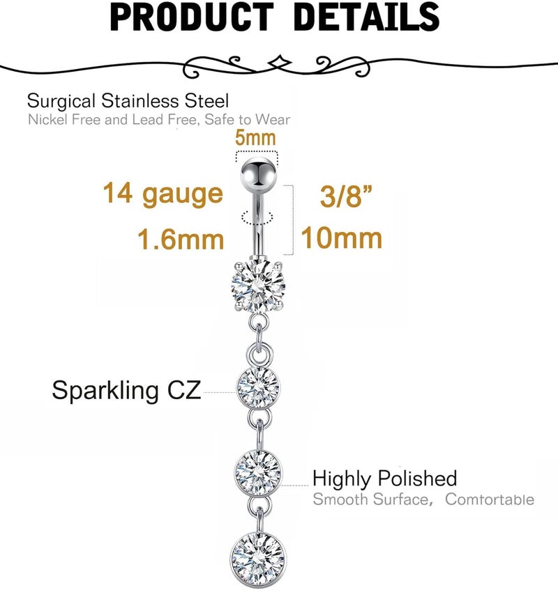 MODRSA Silver Gold Belly Button Ring for Women Clicker Hoop Belly Rings Opal Navel Piercing Jewelry Dangle Hypoallergenic Surgical Steel Dainty Dangling Navel Rings for Women - Image 2